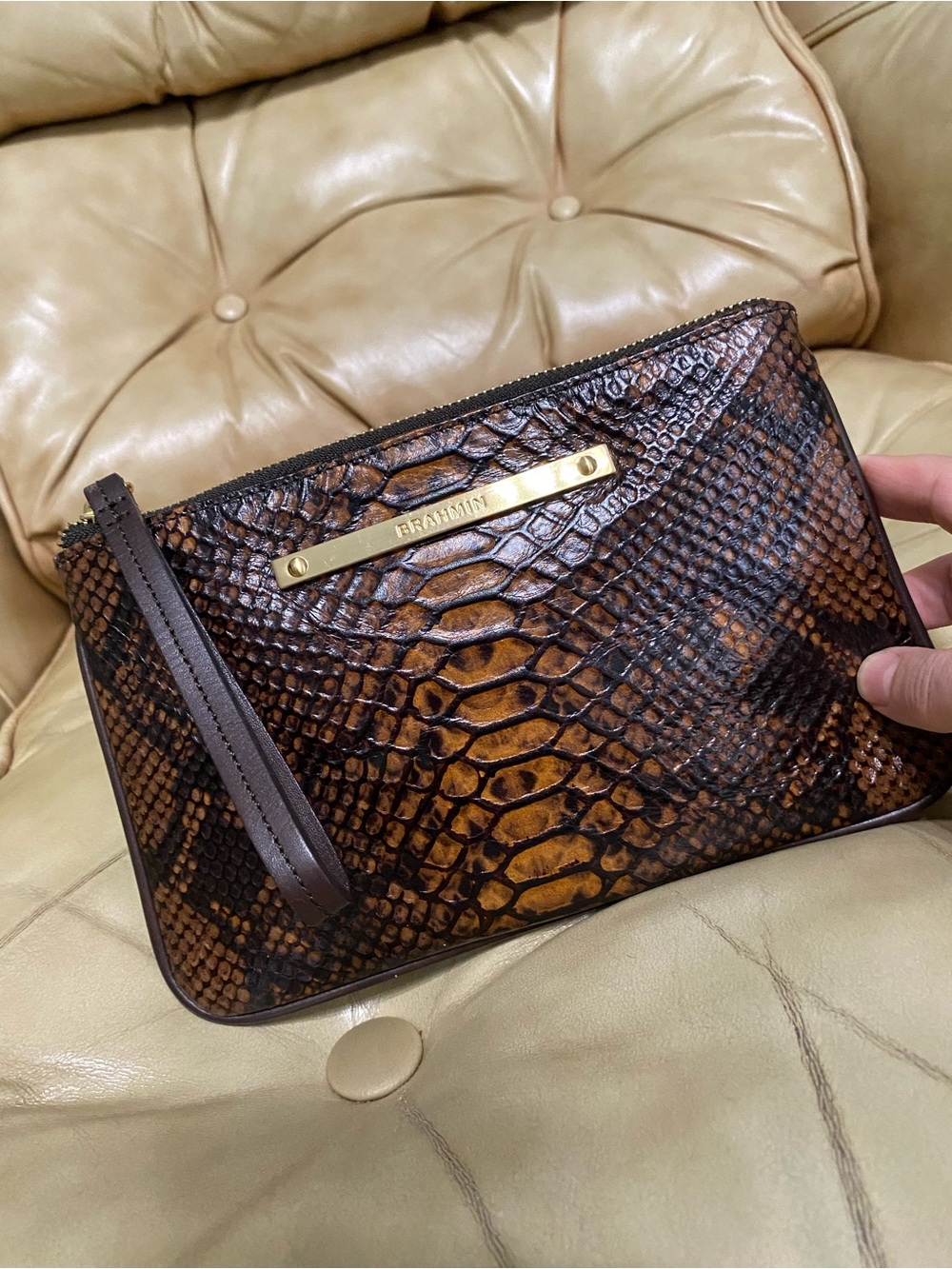 LKNW Brahmin Oversized Clutch Wristlet Wallet Bag Snake Python Tortoise Seville